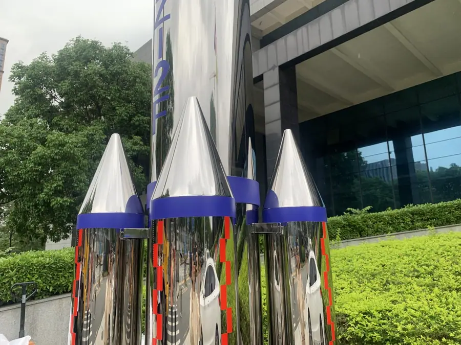 stainless steel rocket sculpture