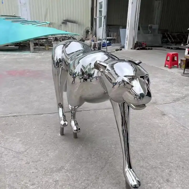 stainless steel leopard sculpture