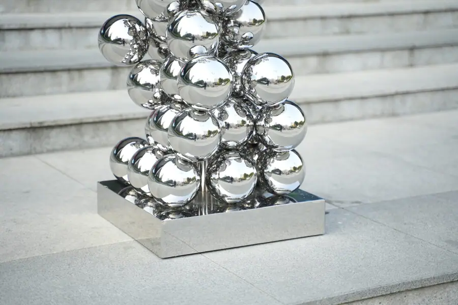 Stainless steel ball cuboid combination sculpture