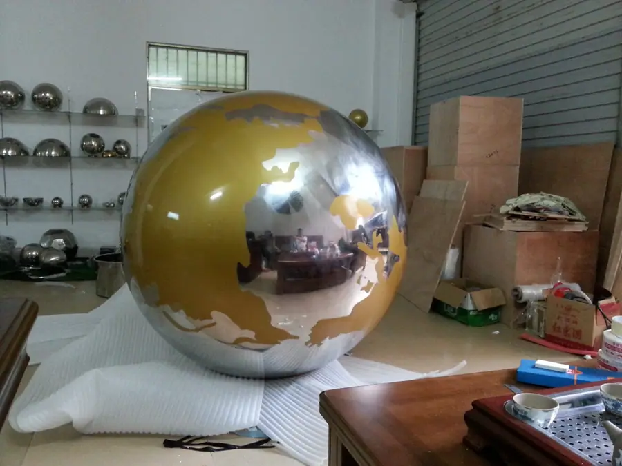 outdoor stainless steel globe sculpture