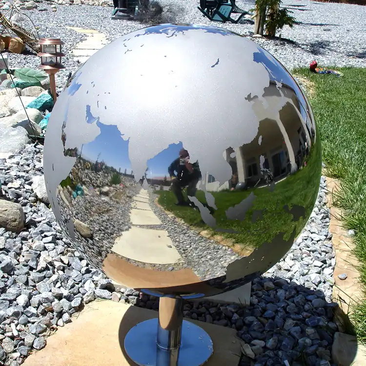outdoor stainless steel globe sculpture