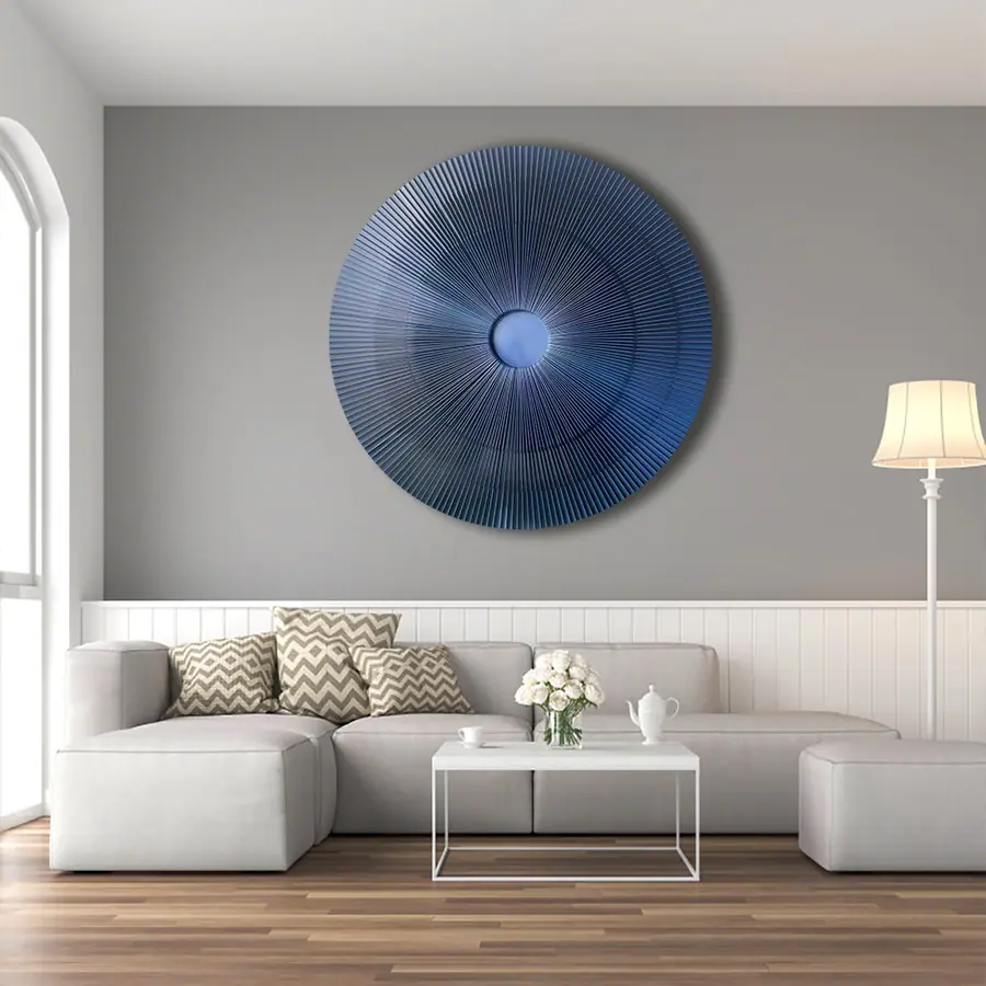 Indoor metal wall design, unique customization, and stainless steel art make the space shine.