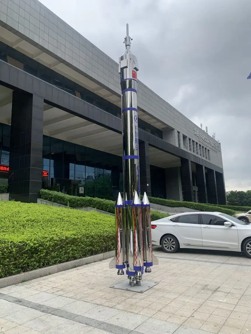 stainless steel rocket sculpture