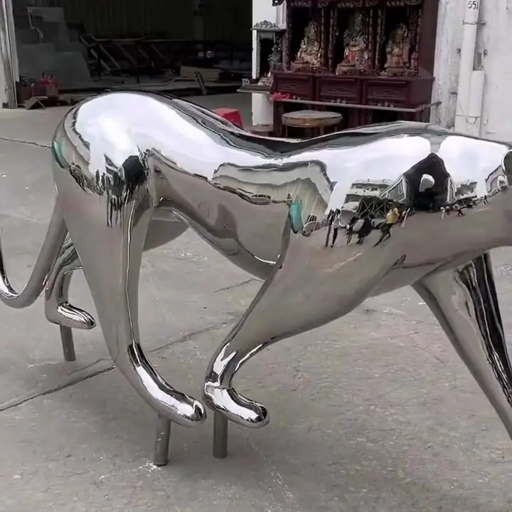 stainless steel leopard sculpture