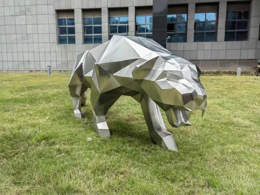 Stainless steel leopard sculpture