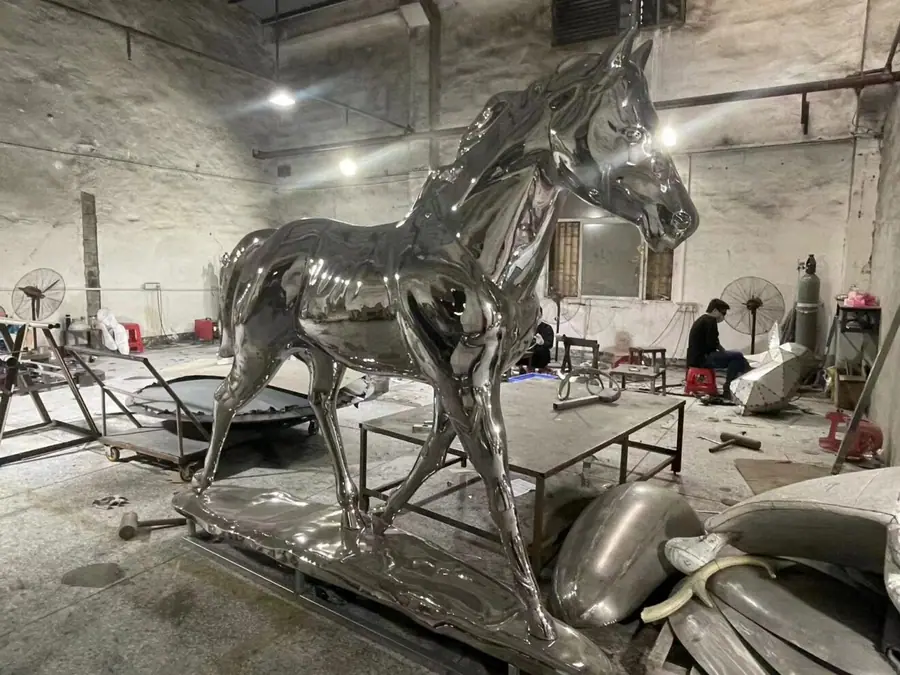 Stainless steel horse sculpture