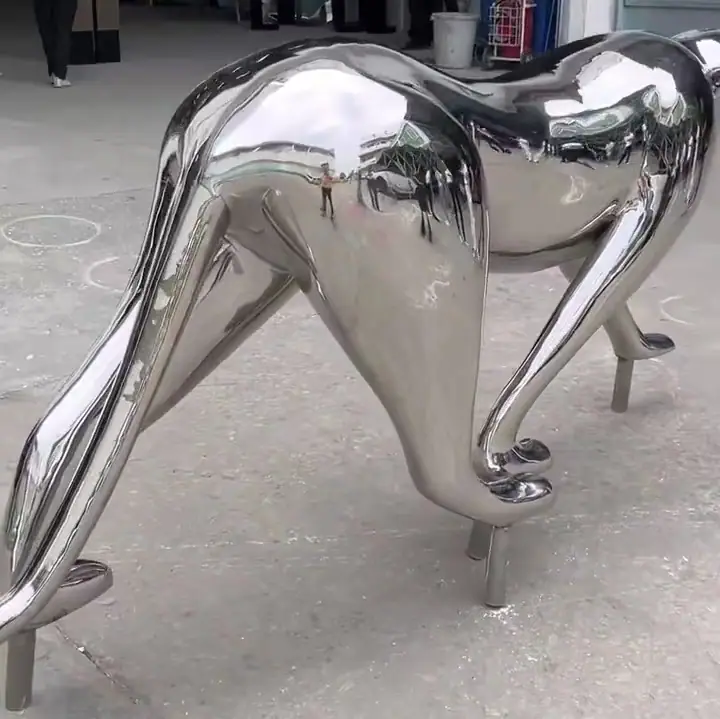 stainless steel leopard sculpture