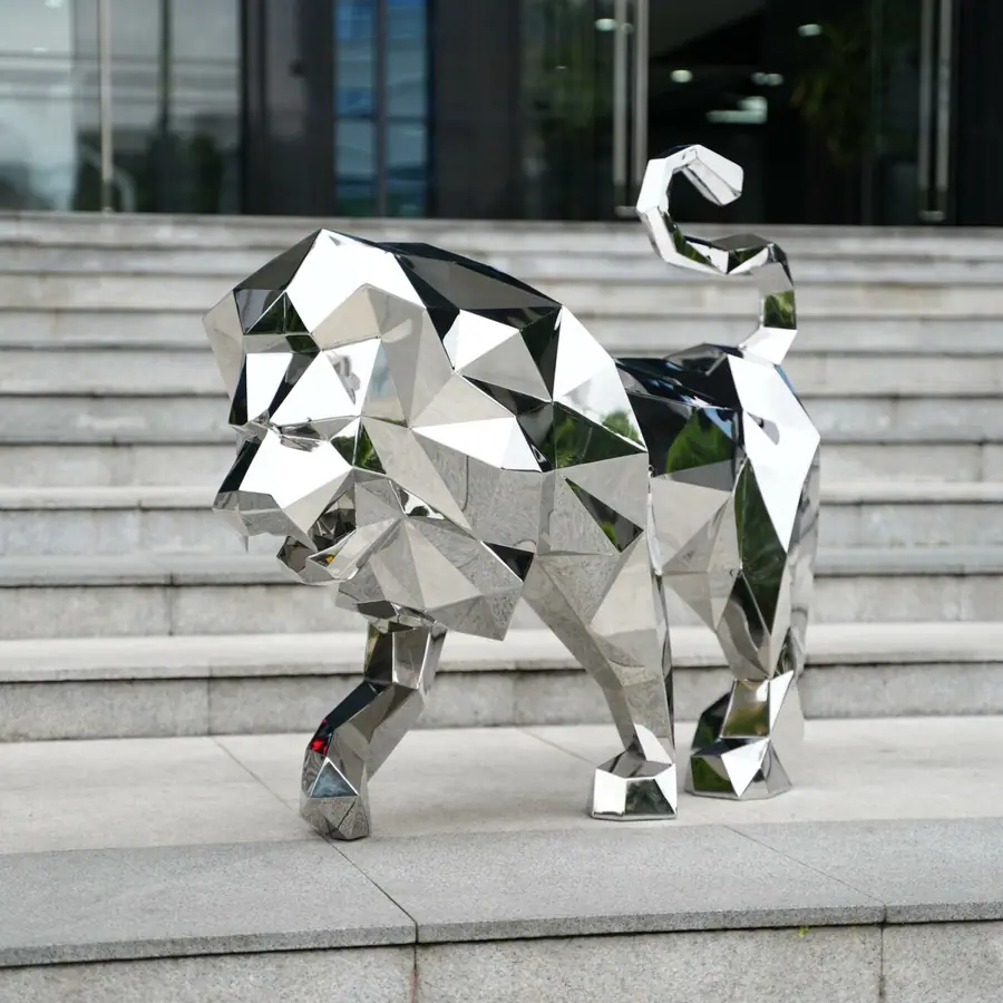 Stainless steel lion sculpture