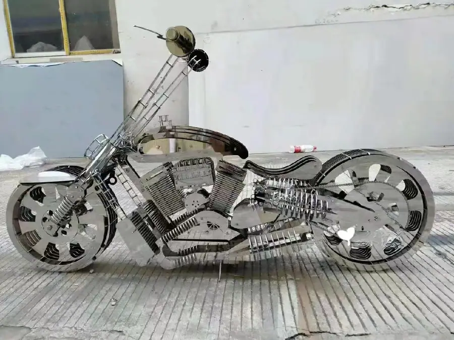 Stainless steel motorcycle sculpture