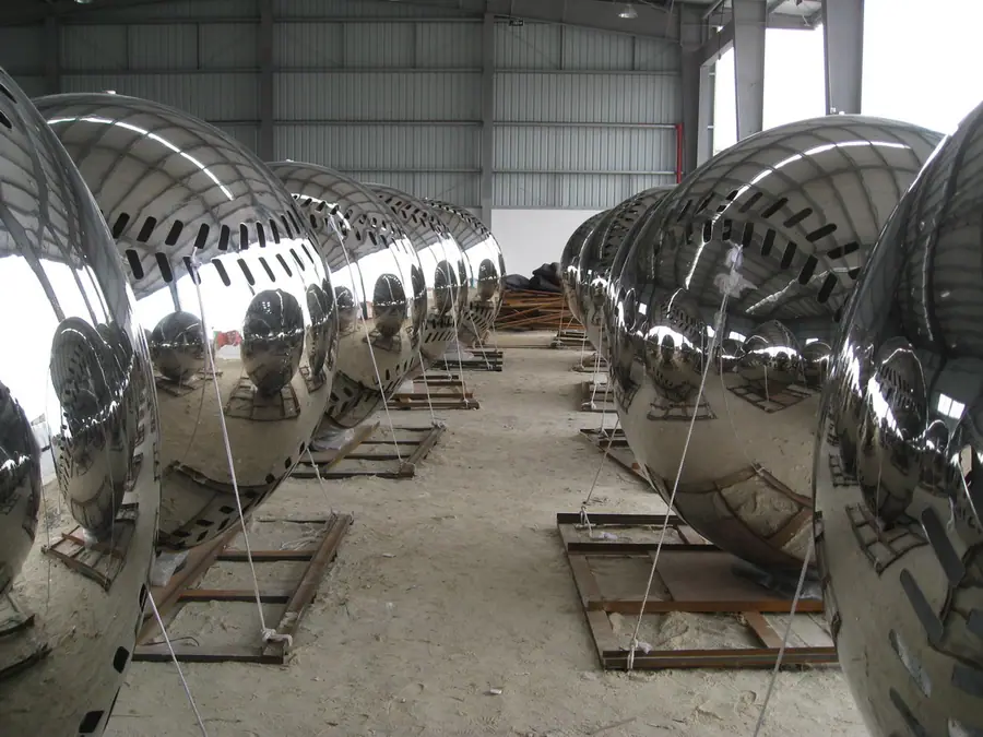 stainless steel skeleton ball sculpture