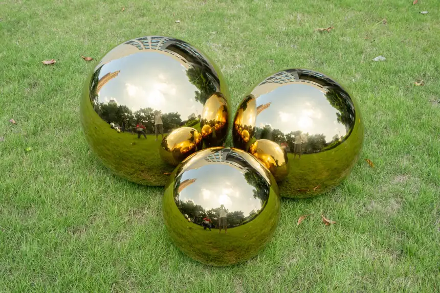 Stainless Steel Gold-Plated Spherical Sculpture