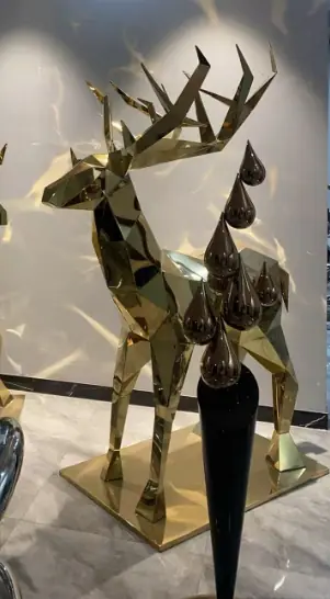 Golden Geometric Deer Sculptures (1)