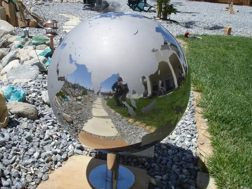 outdoor stainless steel globe sculpture