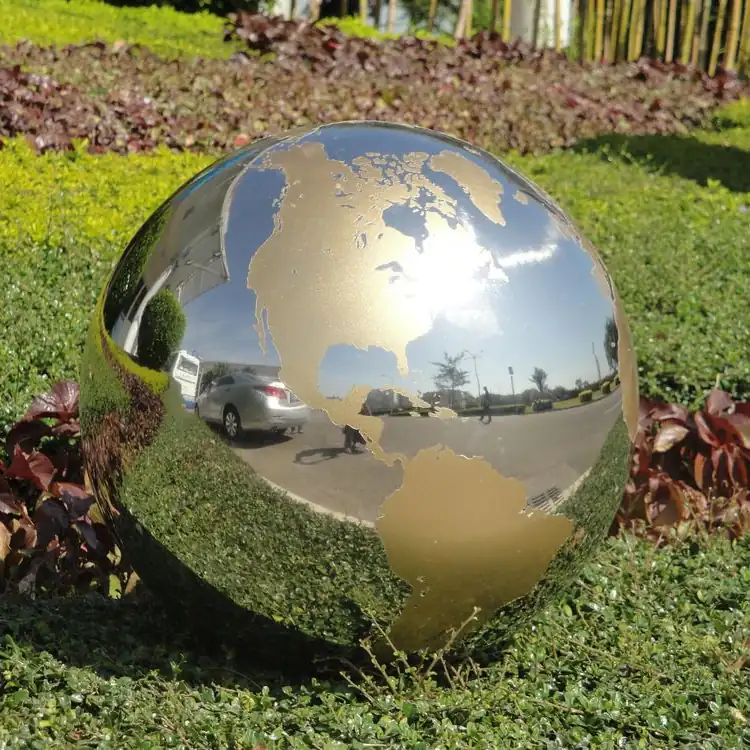 outdoor stainless steel globe sculpture