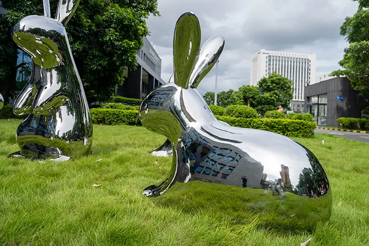 Stainless steel rabbit sculpture