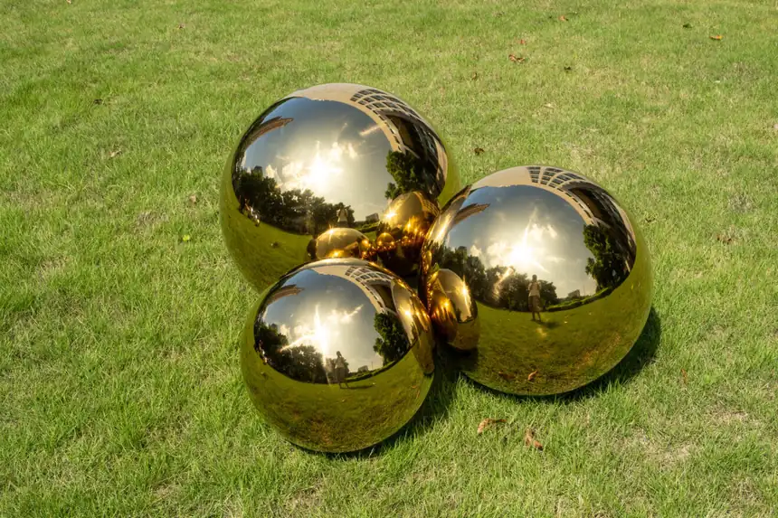 Stainless Steel Gold-Plated Spherical Sculpture