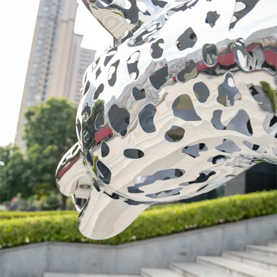 Stainless steel leopard sculpture