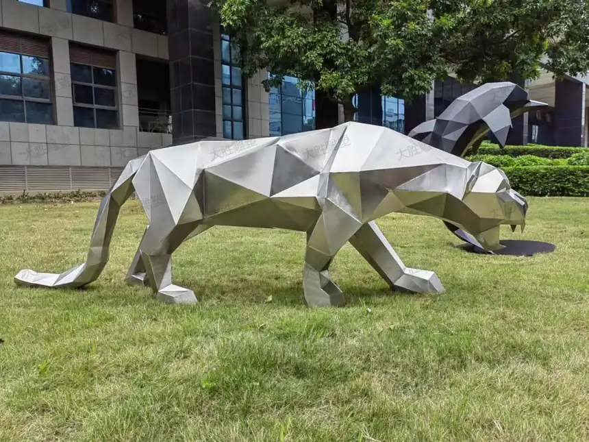 Stainless steel leopard sculpture