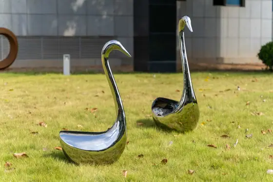 stainless steel swan sculpture