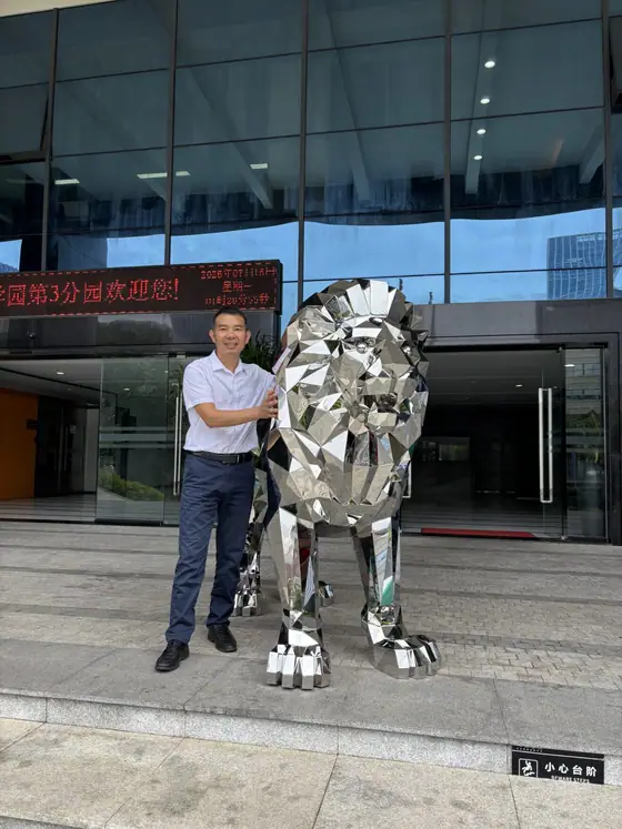 Custom Low Poly Stainless Steel Lion Sculpture for a Client in Russia