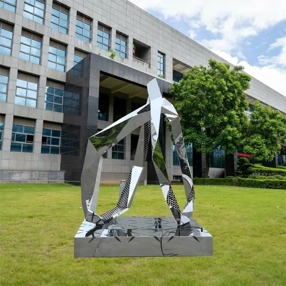 Outdoor geometric stainless steel sculpture