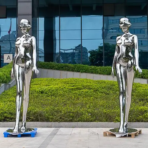 Outdoor stainless steel woman sculpture