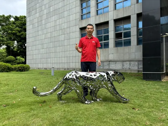 Metal Openwork Leopard Sculpture