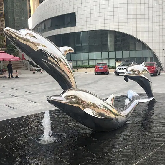 Stainless steel dolphin sculpture: a symbol of love