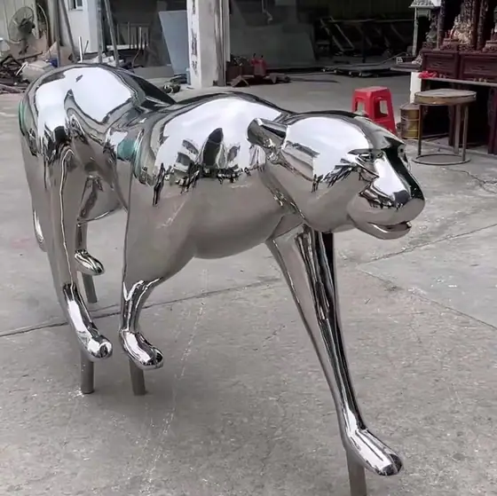 stainless steel leopard sculpture