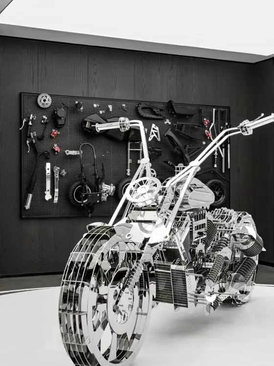 Stainless steel motorcycle sculpture
