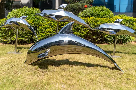 Stainless steel dolphin sculpture