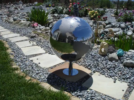 outdoor stainless steel globe sculpture