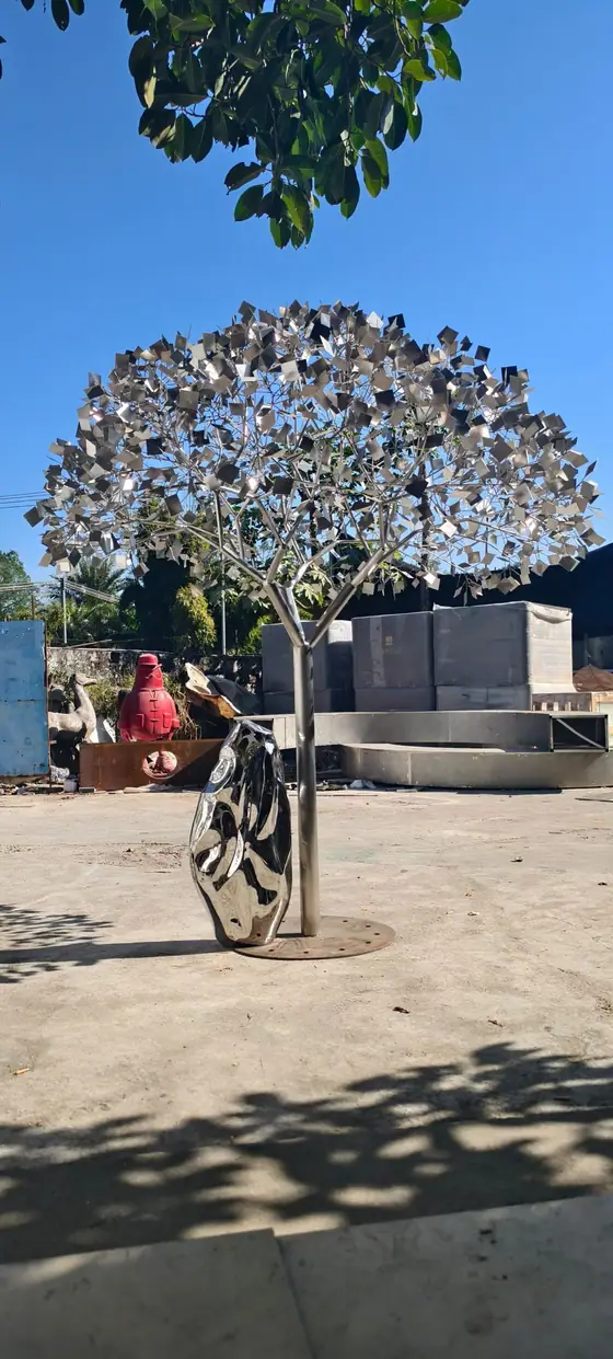 2-Meter High Abstract Tree Sculpture – 304 Stainless Steel for Outdoor Display