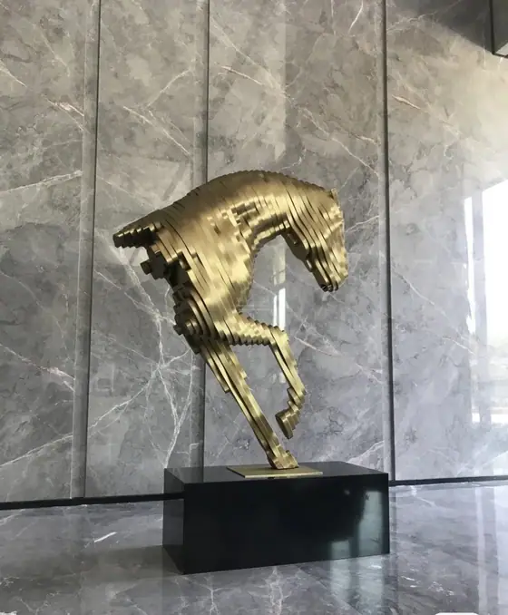 Horsehead Sculpture (304 Stainless Steel, Titanium Gold Finish)