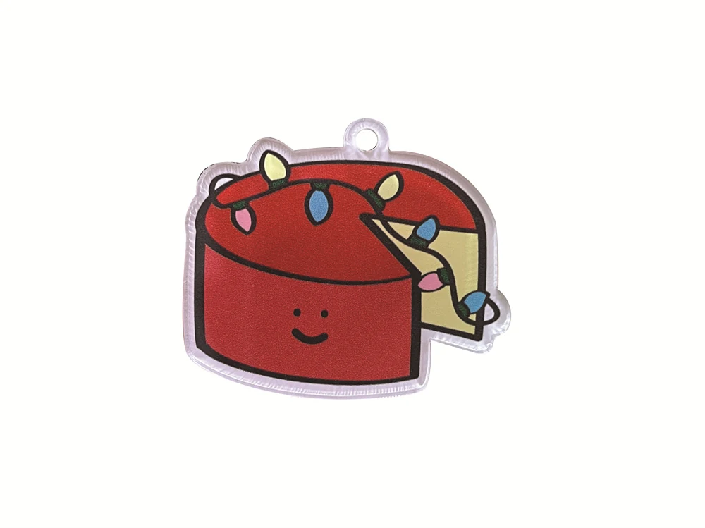 Custom acrylic bread keychain with white edge and CMYK printed design