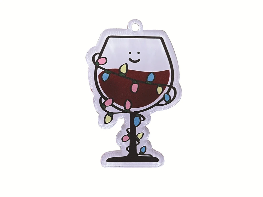 Custom acrylic cup keychain with white edge and CMYK printed logo on the face