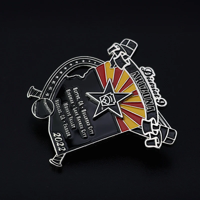 Reverse side of a custom baseball lapel pin with blank space for engraving
