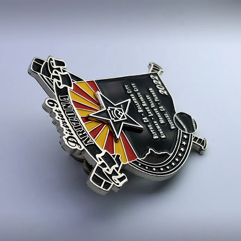 Close-up of soft enamel fill and die struck detail on a custom baseball lapel pin