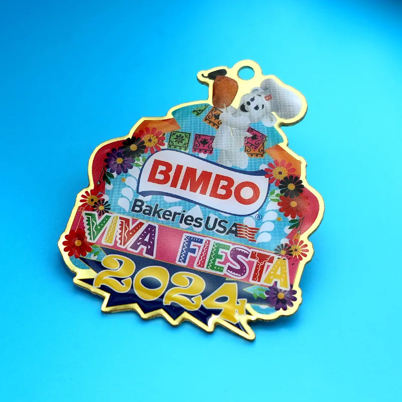 Set of custom 2024 Fiesta soft enamel pins with epoxy dome, displayed on a white background