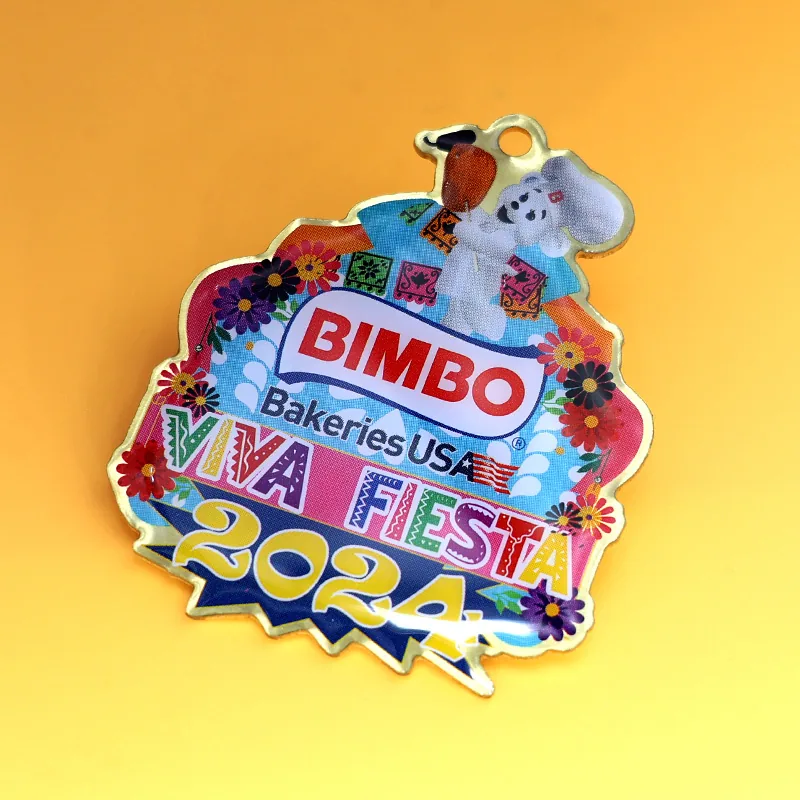 Close-up of the epoxy dome and soft enamel detail on a custom lapel pin