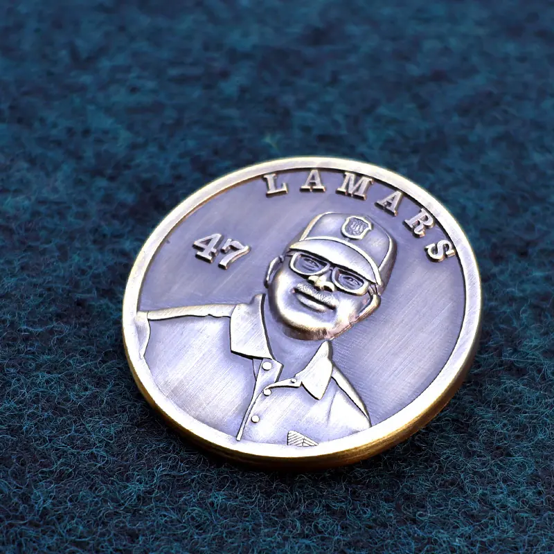 Custom challenge coin with pin back attachment and detailed edge work