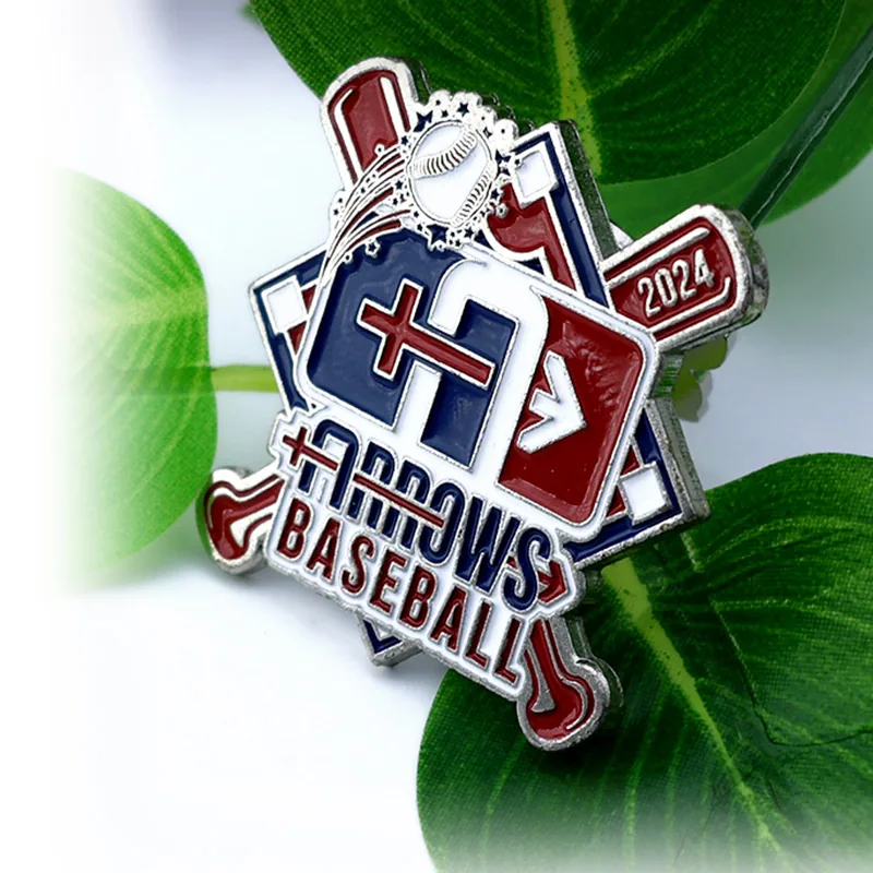 Set of custom baseball trading enamel pins with varying team logos and silver plating