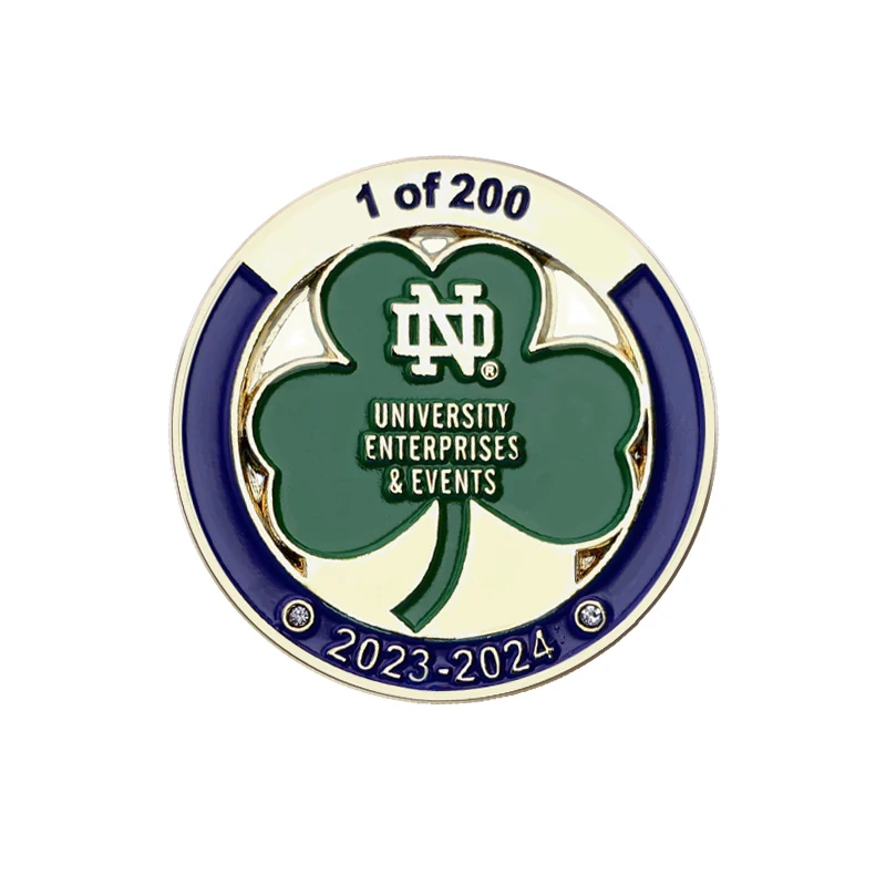 Reverse side and attachment detail of a custom die struck clover coin