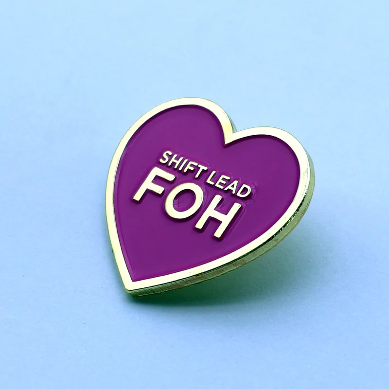 Custom red white and blue heart-shaped enamel lapel pin with polished silver finish