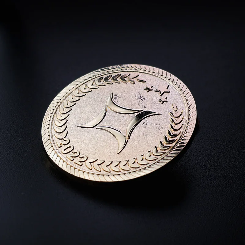 Challenge coin with lanyard ring attachment and printed event text on the edge