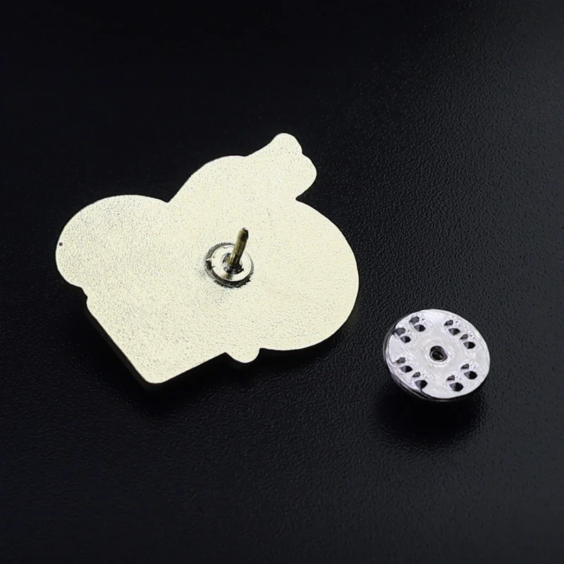 Set of custom 50th anniversary lapel pins with different colour schemes and finishes