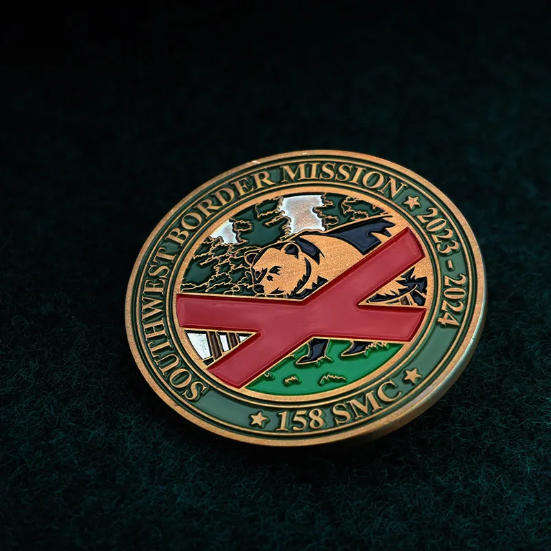 Challenge coin with epoxy dome and safety clasp attachment
