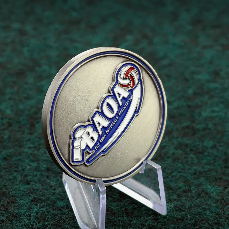 Close-up of soft enamel fill and raised die struck lines on a football challenge coin