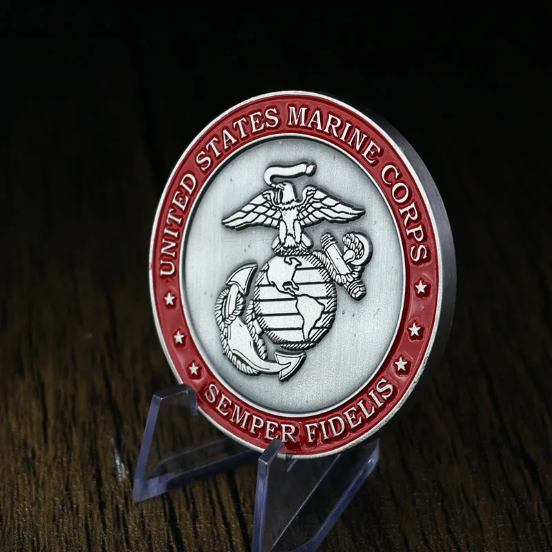 Reverse side of a custom naval challenge coin with a blank field for engraving