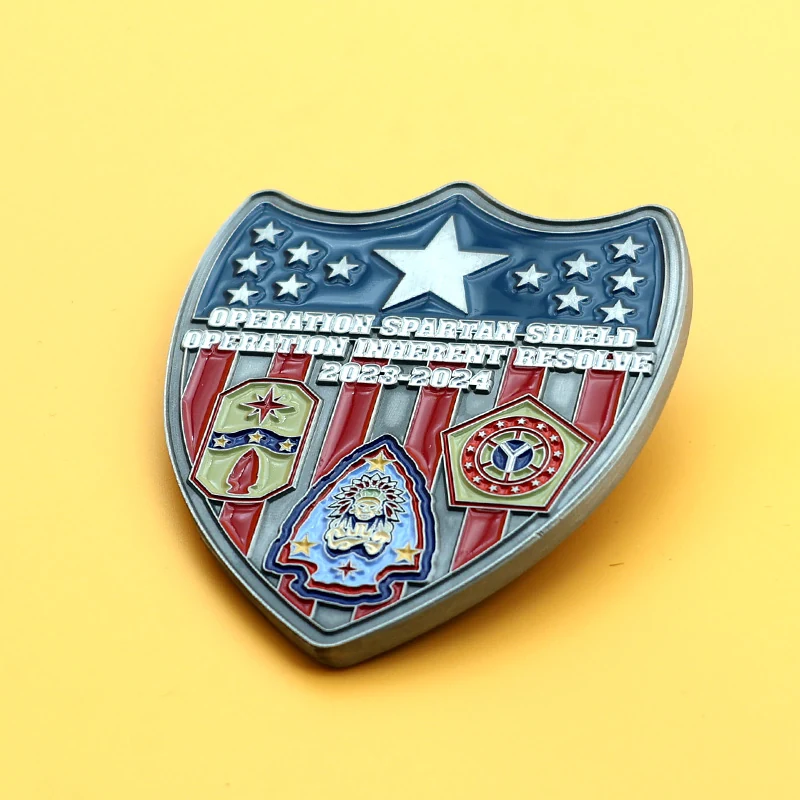 Reverse side of a custom naval shield badge with blank space for engraving